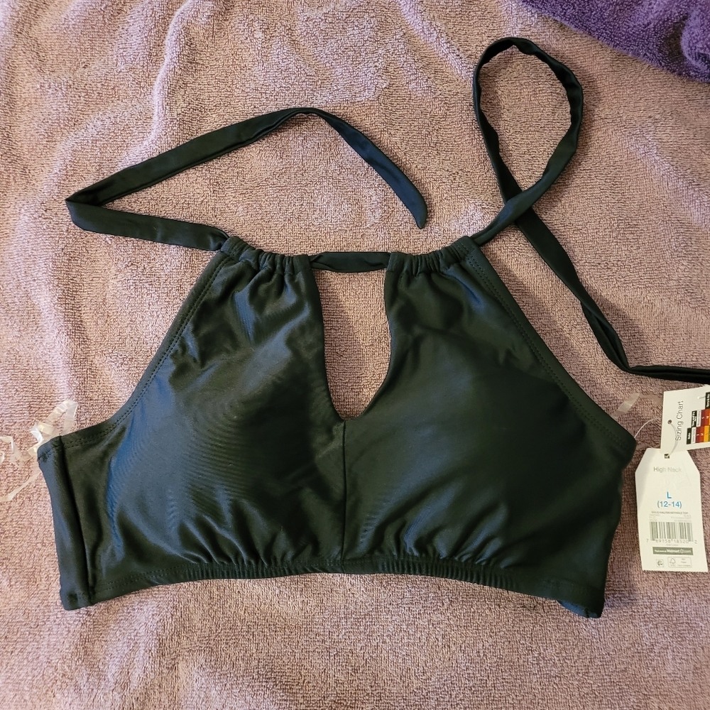 NWT women's high neck, keyhole, halter swim top, size Large